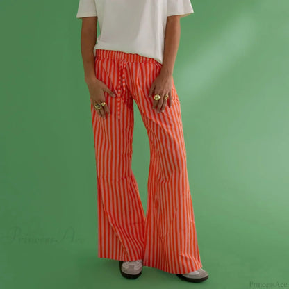Retro Striped Button High Waist Straight Pant