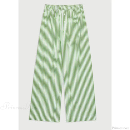 Retro Striped Button High Waist Straight Pant