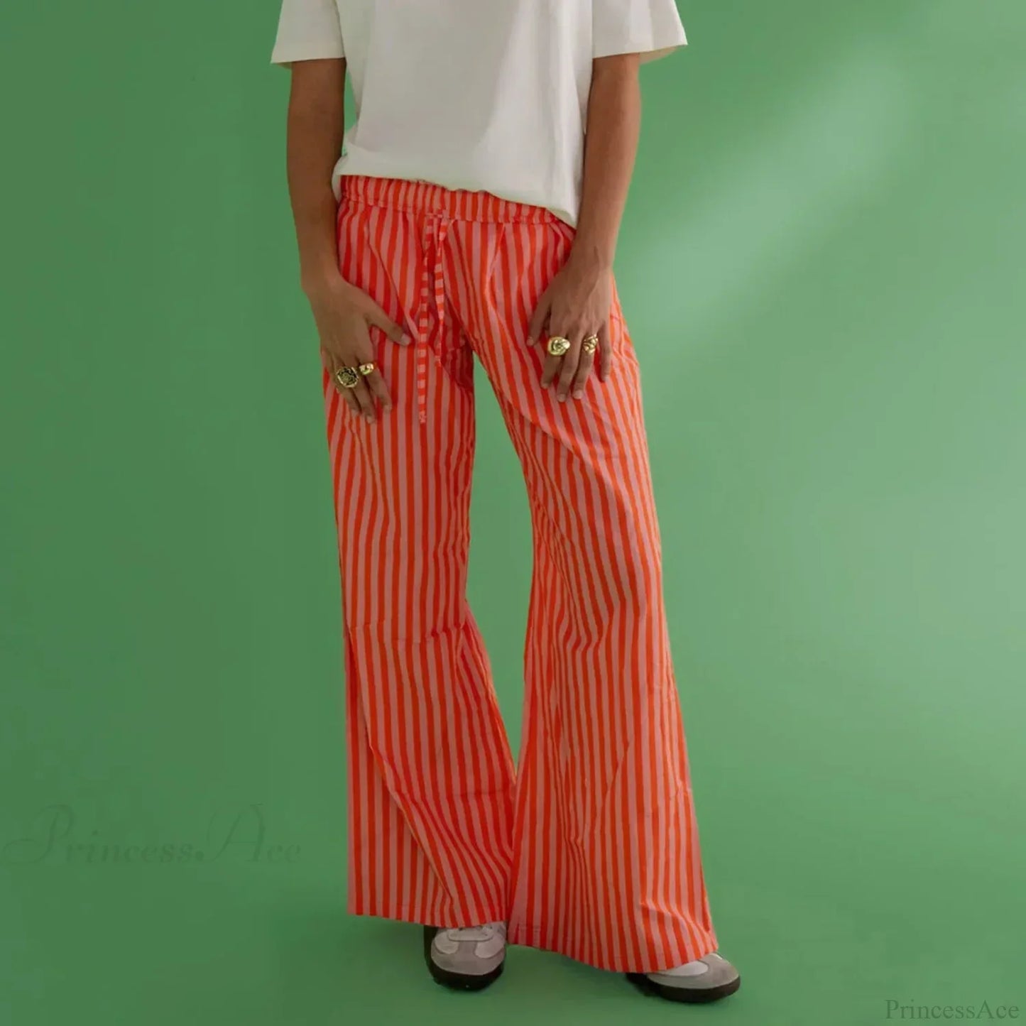 Retro Striped Button High Waist Straight Pant