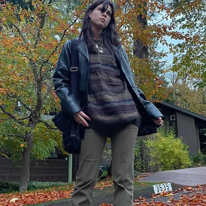 Retro Striped Knit Sweater