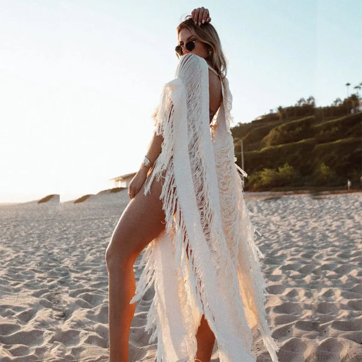 Vestido retro de playa con cuello en V para cubrir el traje de baño