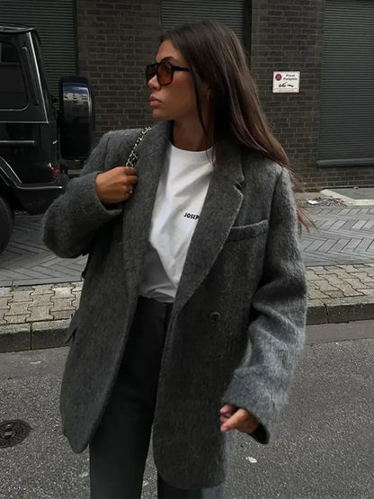 Retro Wool Button Turn-Down Overcoat