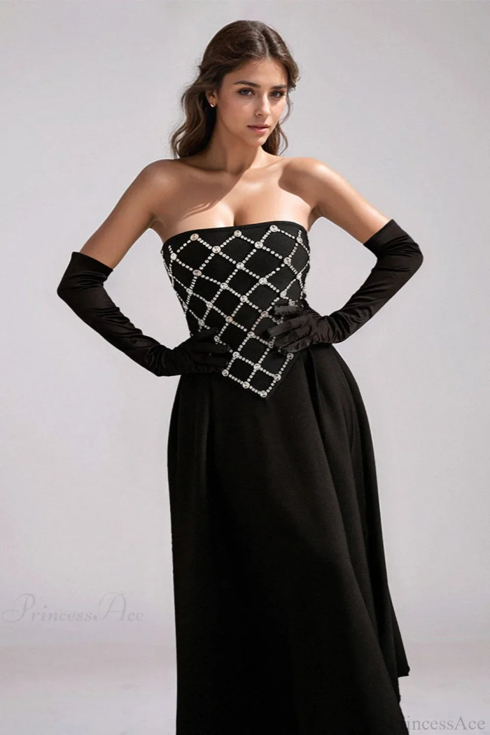 Rhinestone Beaded Off-the-Shoulder Fitted Bodycon Evening Dress