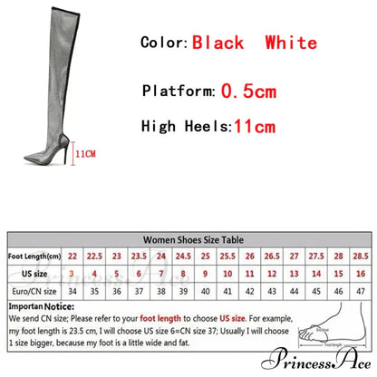 Rhinestone Fishnet Mesh Women Pumps High Heels Over-The-Knee Boots