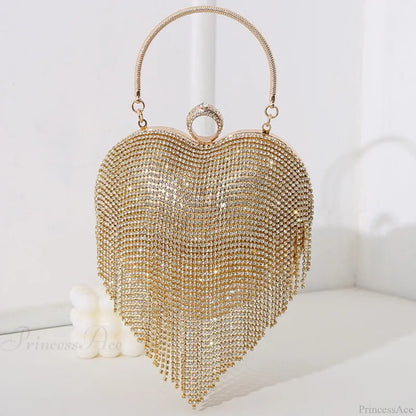 Rhinestone Heart Pattern Silver Evening Clutch Wedding Bridal Purse