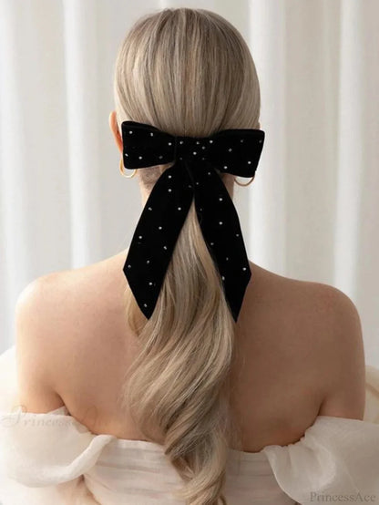 Rhinestone Velvet Black Top Clip Hair Accessory