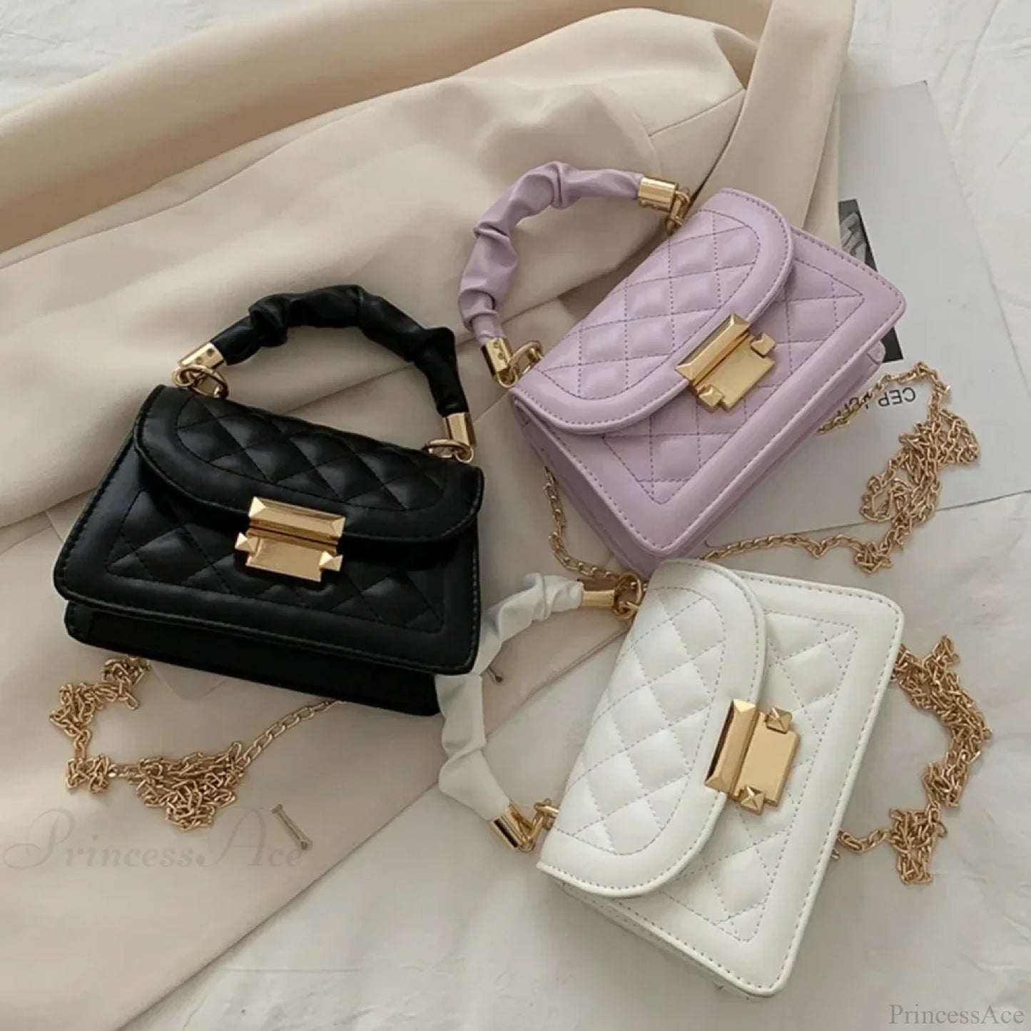 Rhomboid Chain PU Leather Messenger Handbag