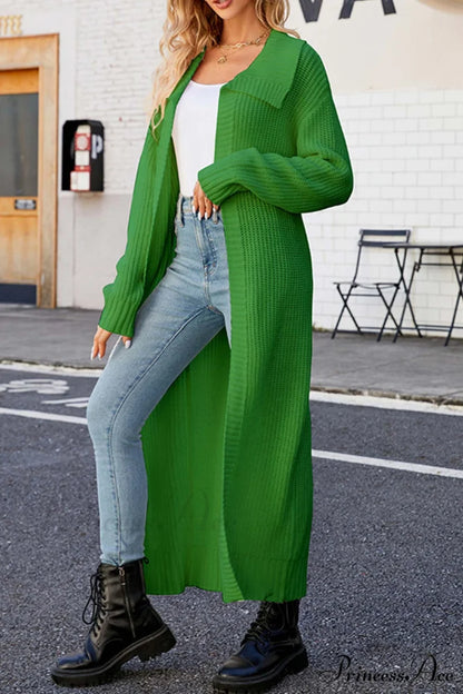 Ribbed Knit Open Front Cardigan with Lapel