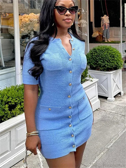 Ribbed Knit Pocket Mini Dress