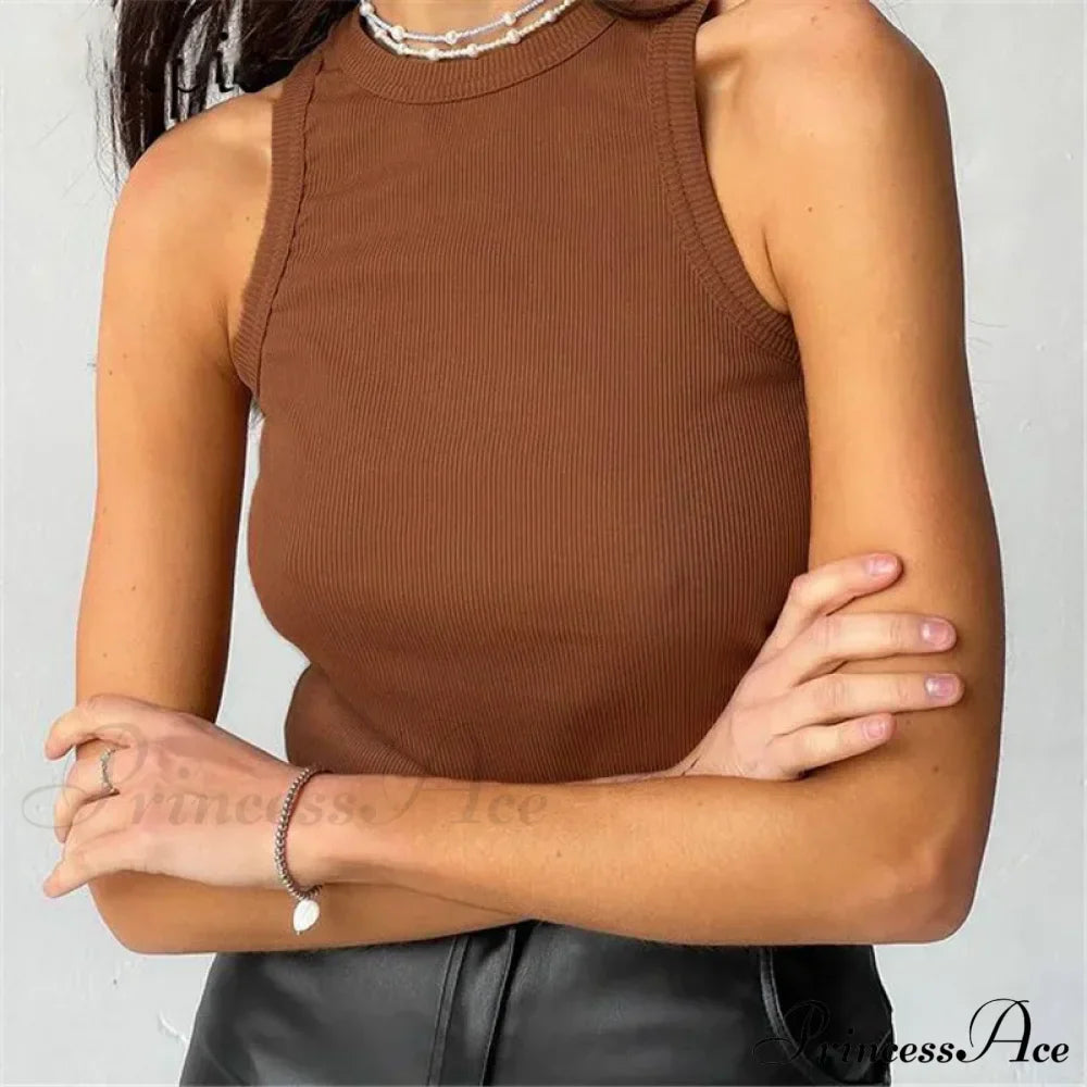 Ribbed Knitteds Neck Summer Shirts White Black Casual Sport Vest Off Shoulder Green Women's Tank top