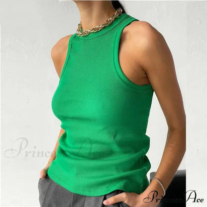 Ribbed Knitteds Neck Summer Shirts White Black Casual Sport Vest Off Shoulder Green Women's Tank top
