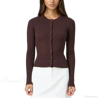 Ribbed Slim Button-Up Long Sleeve Cardigan