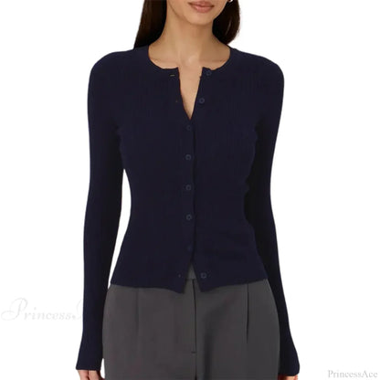 Ribbed Slim Button-Up Long Sleeve Cardigan