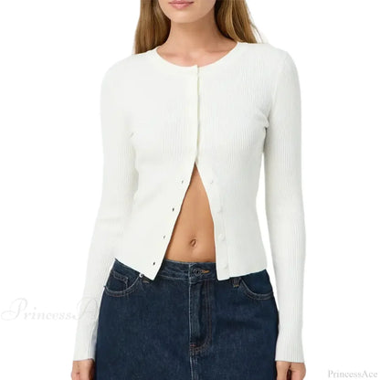 Ribbed Slim Button-Up Long Sleeve Cardigan
