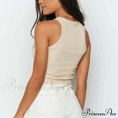 Ribbed Women White Summer Casual Fitness Short Vest Candy Knitted Off Shoulder Crop Women Tank top