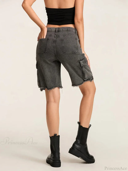 Ripped Button Denim Short