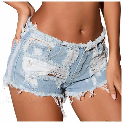 Ripped Hole Hem Denim Hotpants Short