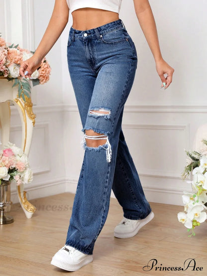 Ripped Straight Leg Jeans