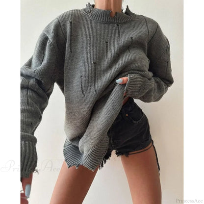 Ripped Y2K Casual Long Sleeve Sweater