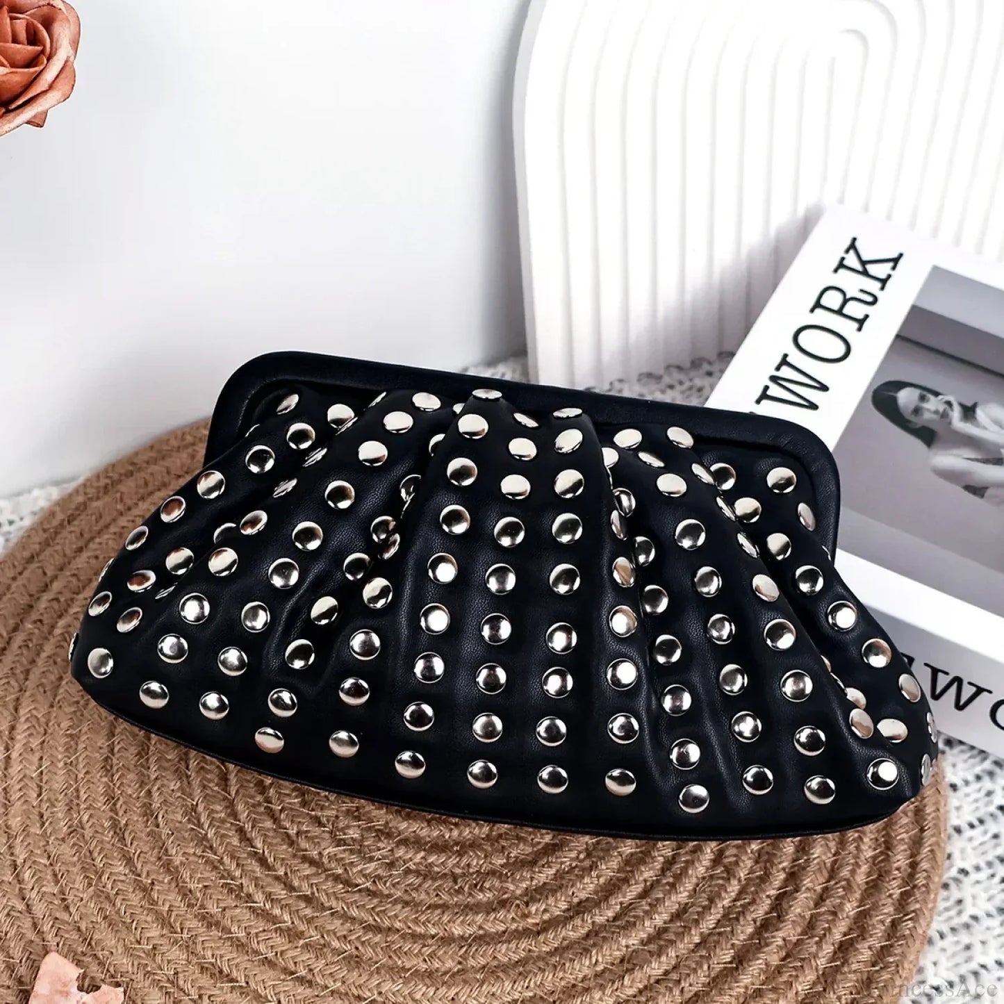 Rivet Ruched Hobo Evening Wristlet
