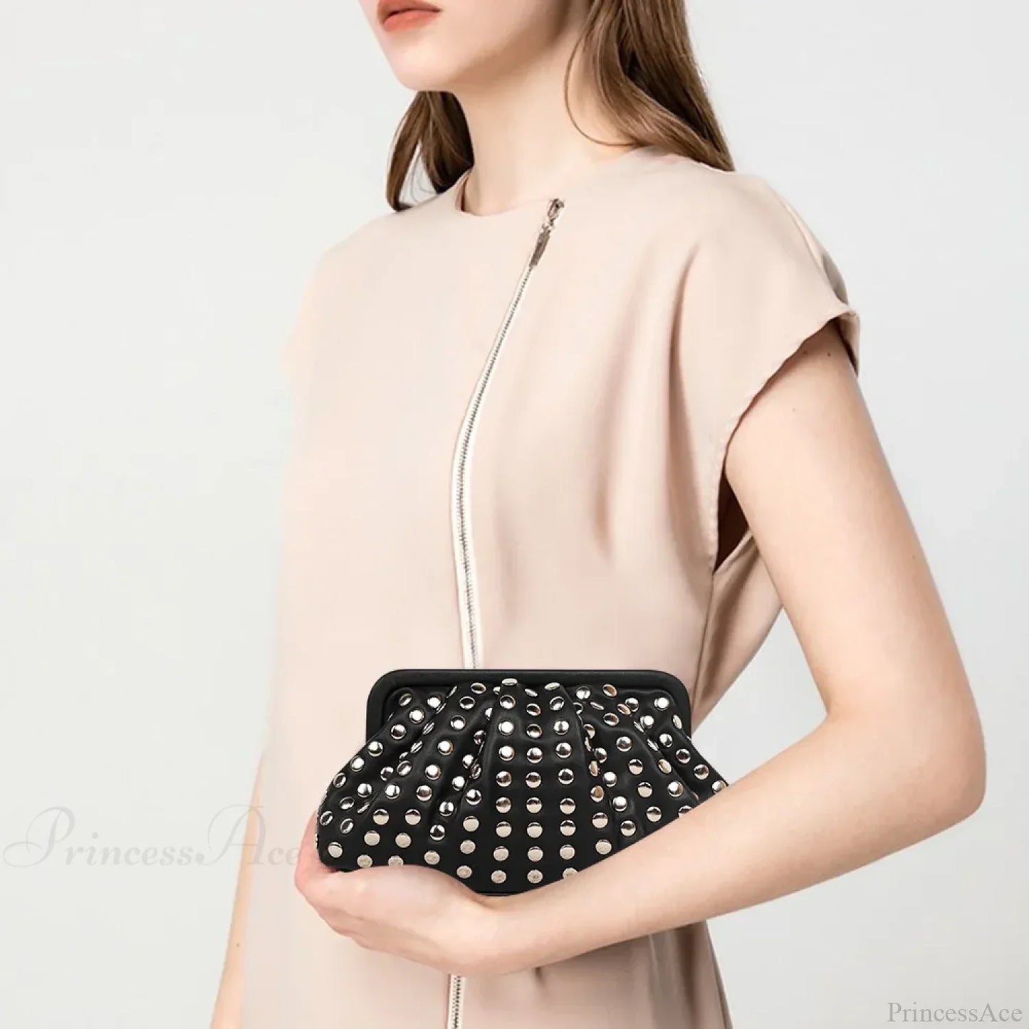 Rivet Ruched Hobo Evening Wristlet