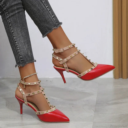 Rivets Sandals Summer Thick Fine High-Heeled Pointed Stiletto Nightclub High Heel