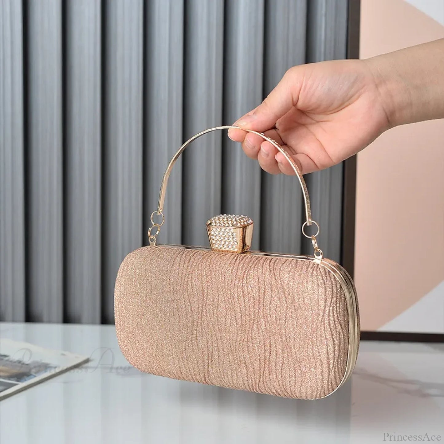 Rose Gold Sequin Evening Clutch Shoulder Bag