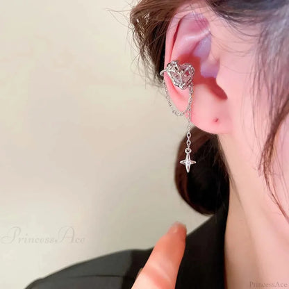 Rose Quartz Heart Celestial Fringe Clip Earring