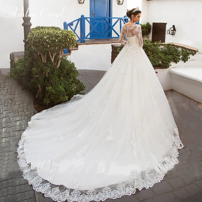 Round Neck Long Sleeve Lace Wedding Dress