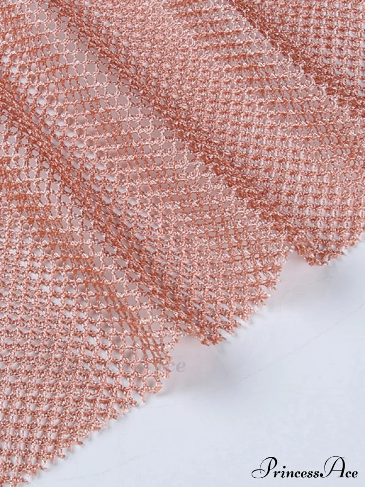 Round Splicing Neck Furry Hollow Mesh Glitter Arm Women's See-through Long Dress