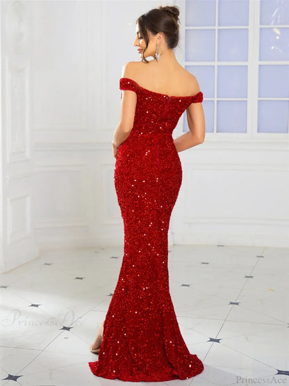 Ruched Off-Shoulder Sequin Party Dress