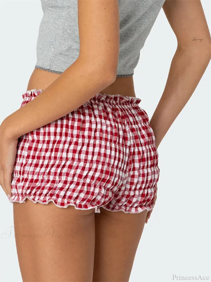 Ruched Plaid Slim Fit Short