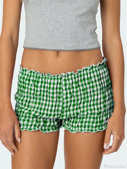Ruched Plaid Slim Fit Short