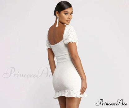 Ruffled Eyelet Puff Charming Sleeve Mini Dress