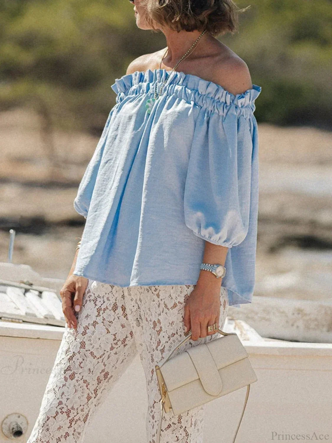 Ruffled Off-Shoulder Solid Fashion Blouse