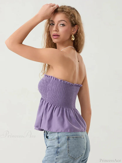 Ruffled Strapless Smocked Flowing Hem Bodydoll Tube Top