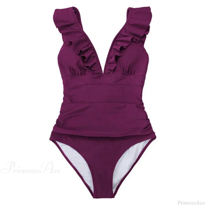Ruffled V-neck Lace Up One Piece Set