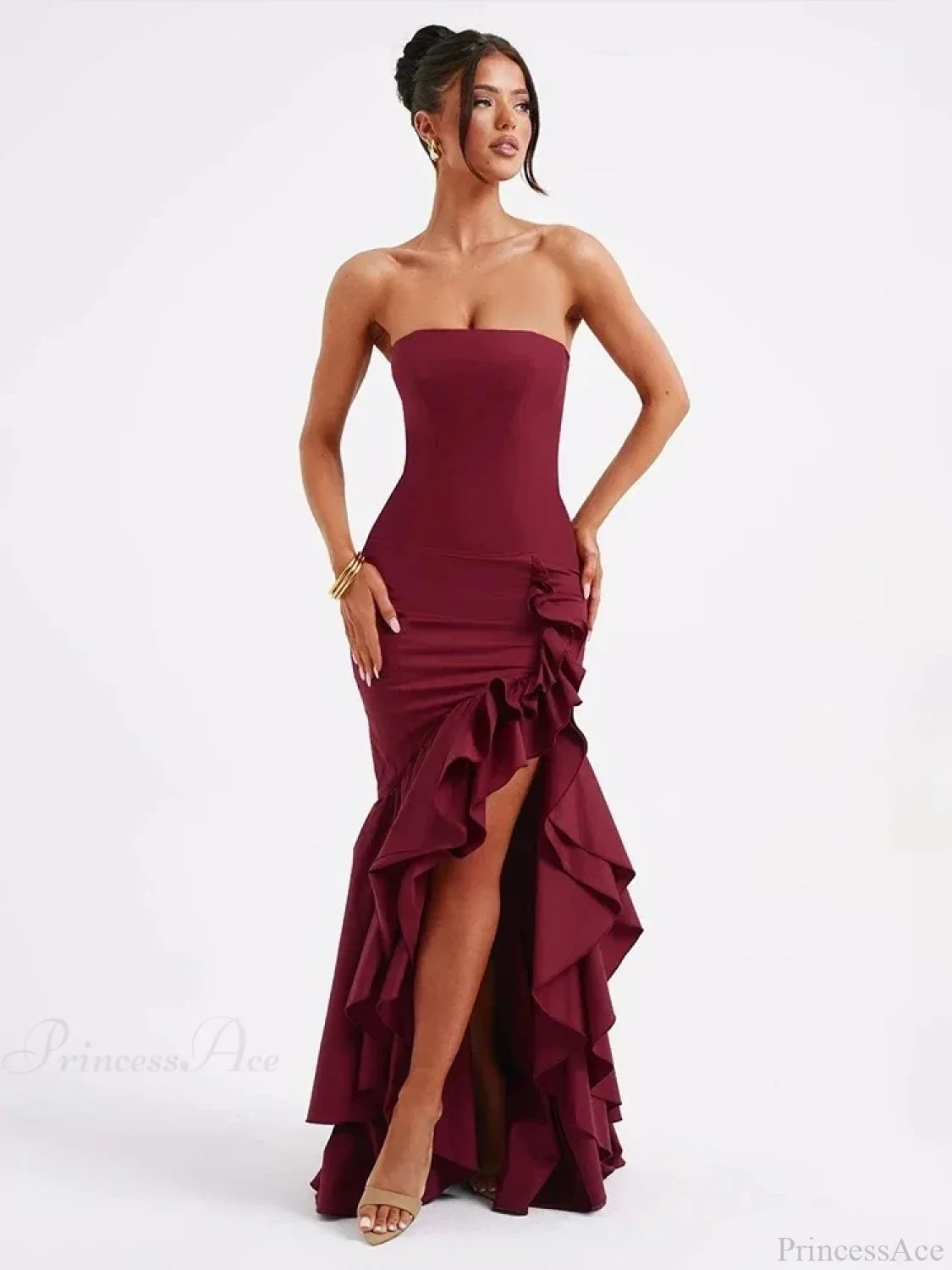 Ruffles High Split Maxi Vacation Dress