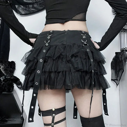 Ruffles Mesh Splice A-line Skirt