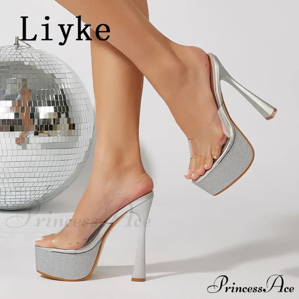 Runway Fashion Glitter Platform Slipper - Women's Sexy Open Toe High Heels Sandal