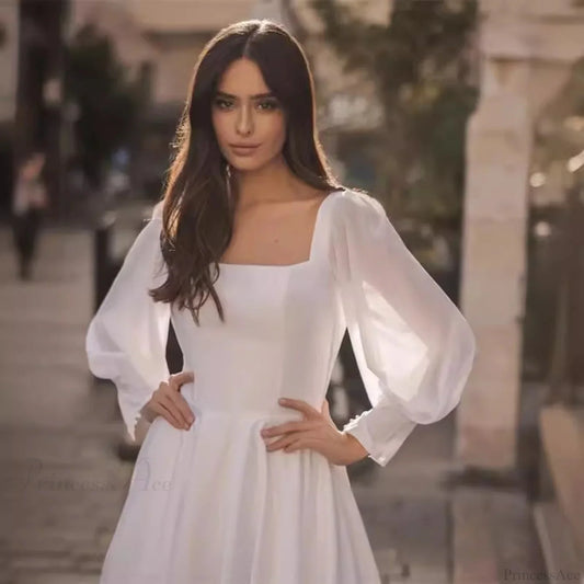 Satin Chiffon Sleeve Backless Wedding Dress