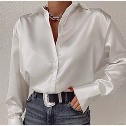 Satin Long Sleeve Vintage Blue Blouse