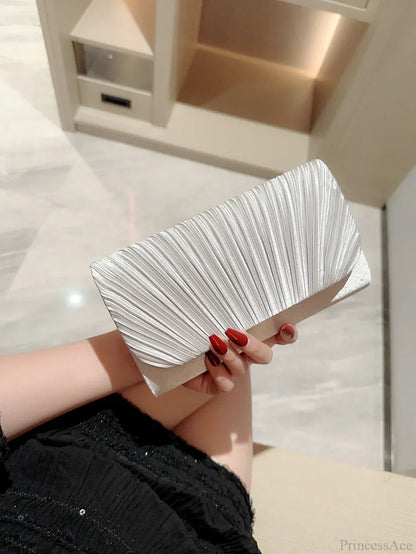 Satin Pleated Rhinestone Wedding Evening Clutch Bag