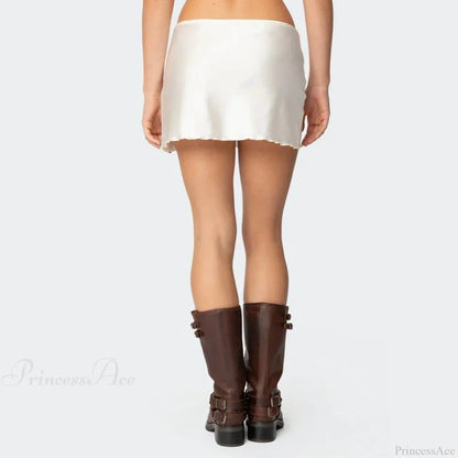 Satin Solid Low Waist Skirt