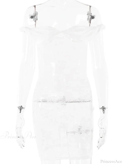 See-Through Lace Floral Off-Shoulder Bodycon Mini Floral Dress