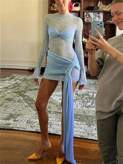 See-Through Lace Patchwork Mini Dress
