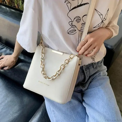 Senior Leather Chain Bucket Shoulder Crossbody