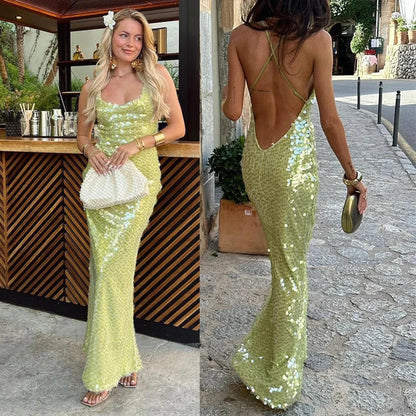 Sequin Backless Hip Package Party Dress