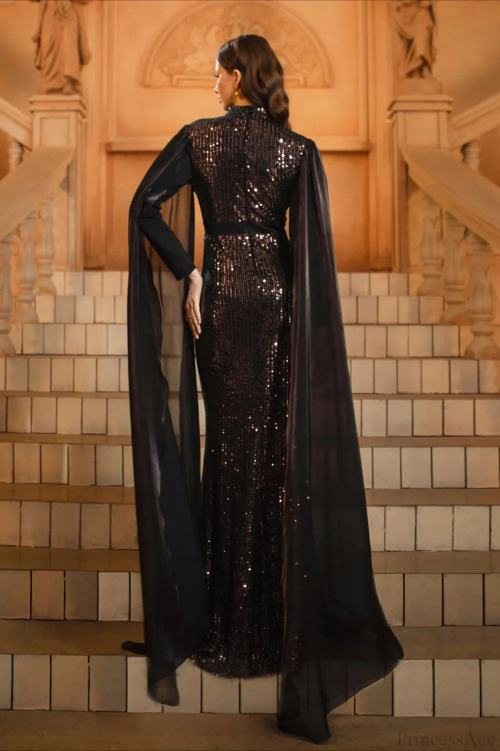 Sequin Crew Neck Long Sleeve Fitted Bodycon Evening Dress
