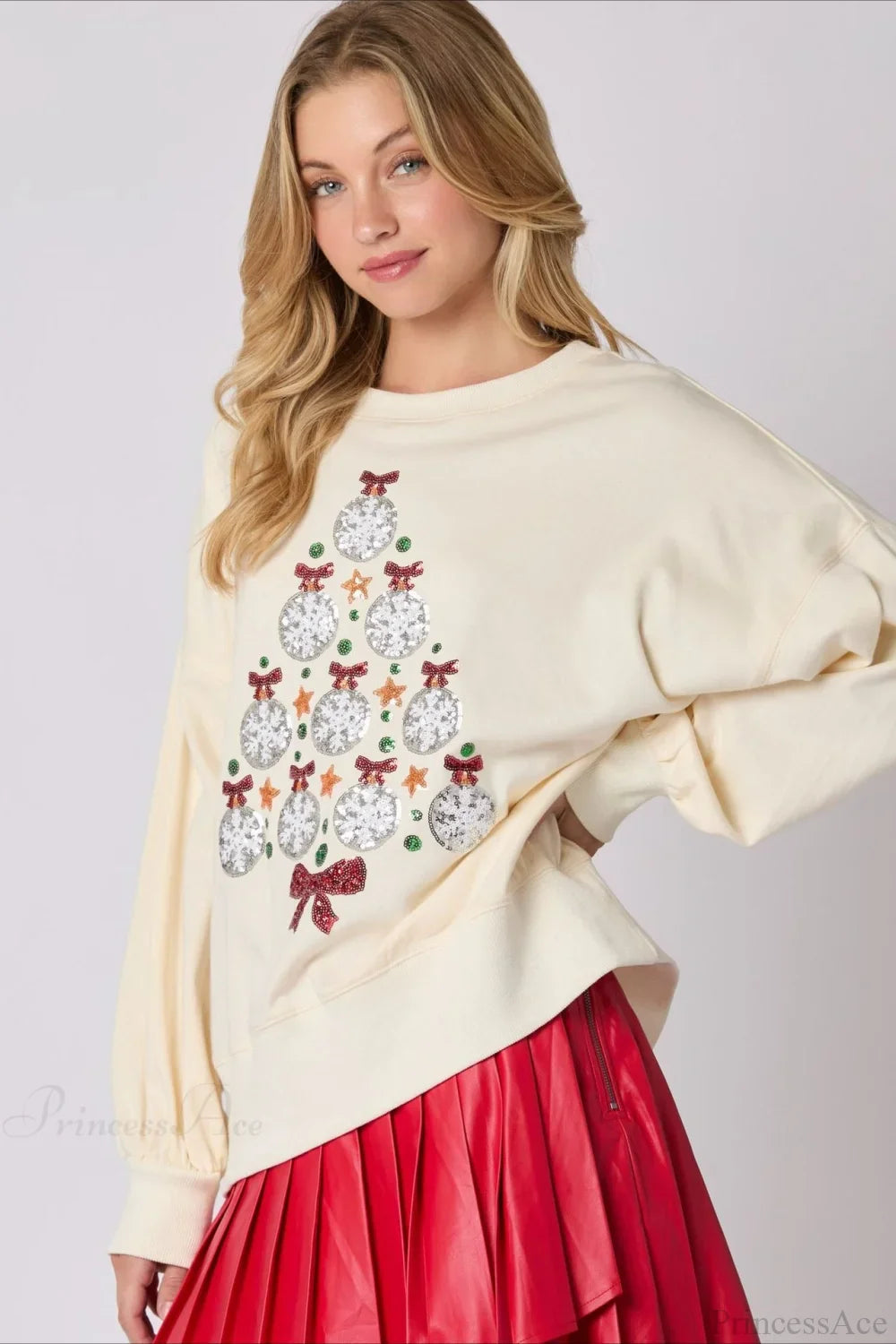 Sequined Crew Neck Pullover Sweatshirt